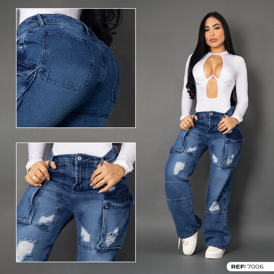 Jeans cargo tono oscuro ref 7006