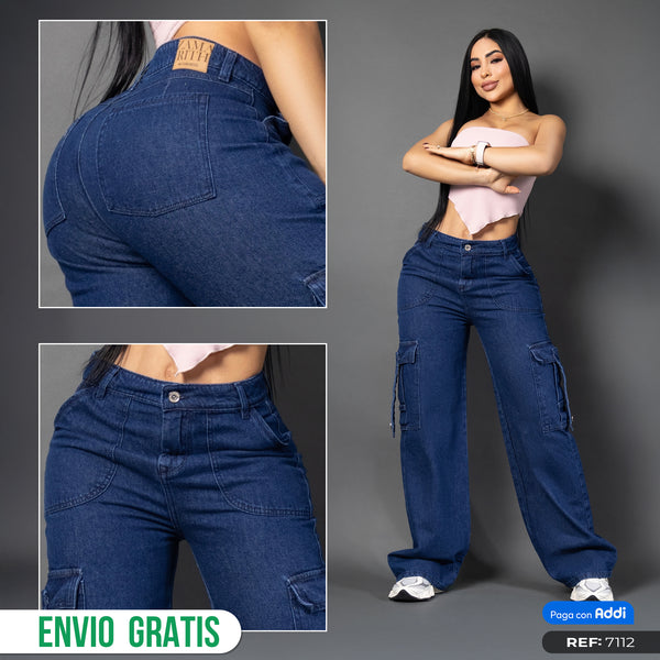 Jeans cargo tono medio ref 7112