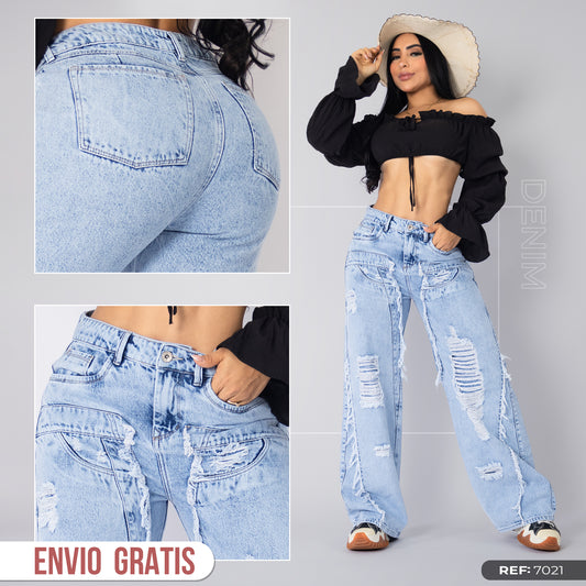 jeans wide flare tono hielo ref 7021