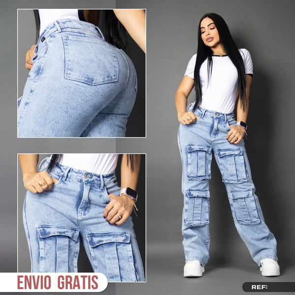 jeans cargo tono hielo 7107