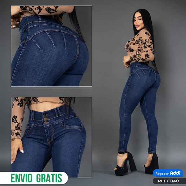 Jeans 3 botones tono oscuro ref 7148