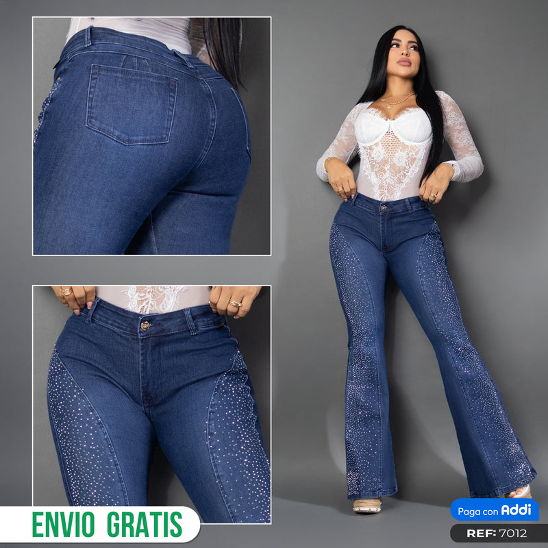 Jeans bota campana brillos 7012