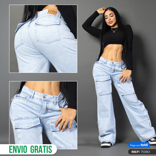 Jeans cargo tono claro ref 7080