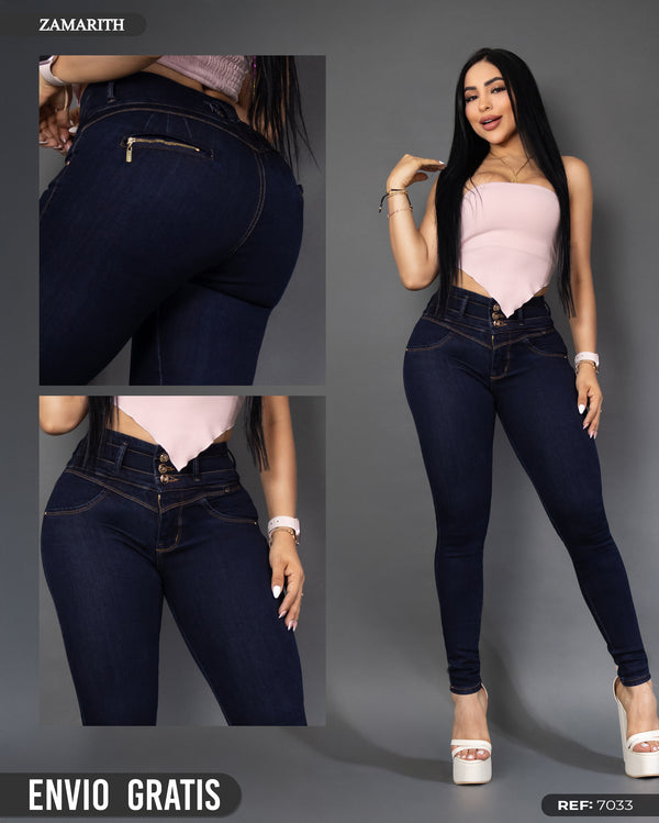 Jeans 3 botones tono oscuro ref 7033